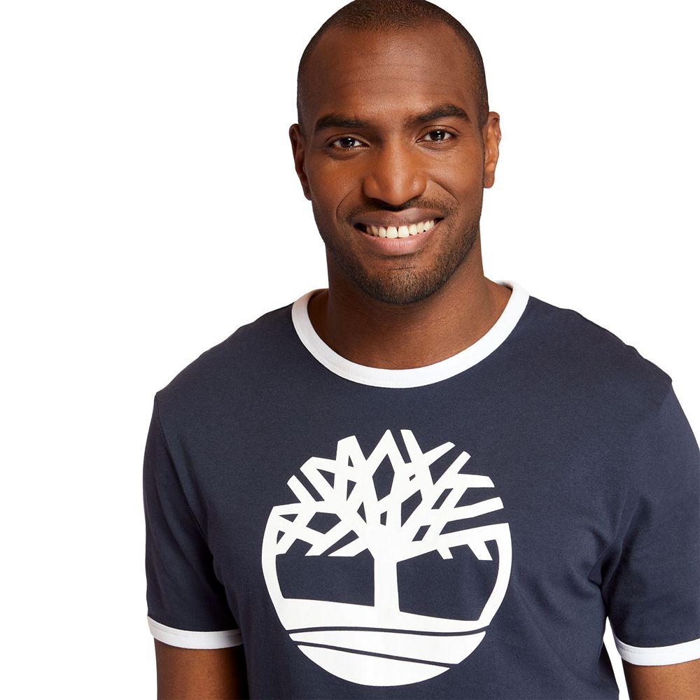 Camisetas Timberland Hombre Tree Logo Ringer Azul Marino - Chile HUP-634871